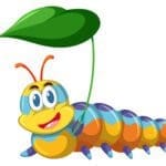 Cartoon graphic of a smiling worm in a garden.