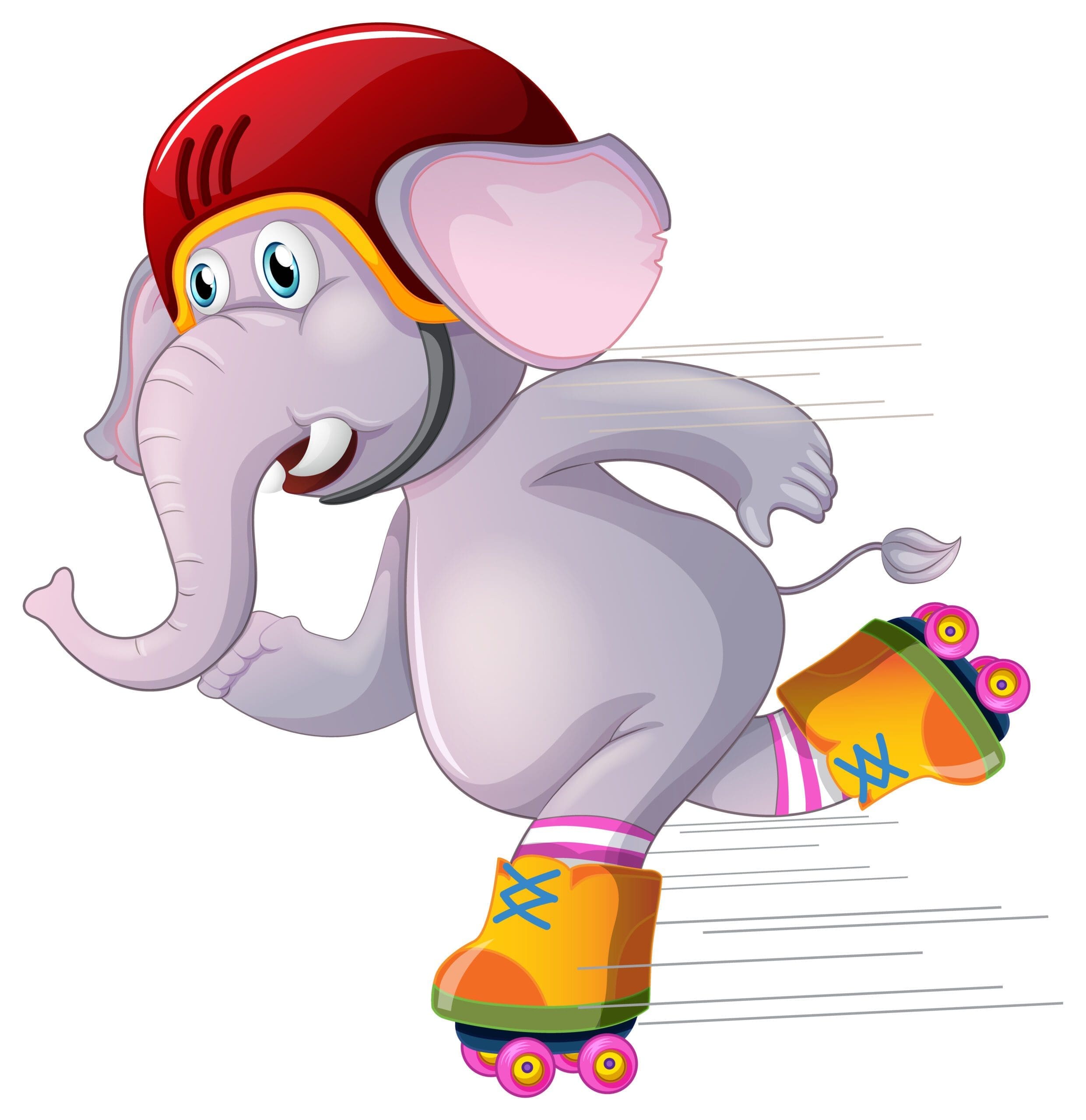 Gray elephant skating on white background