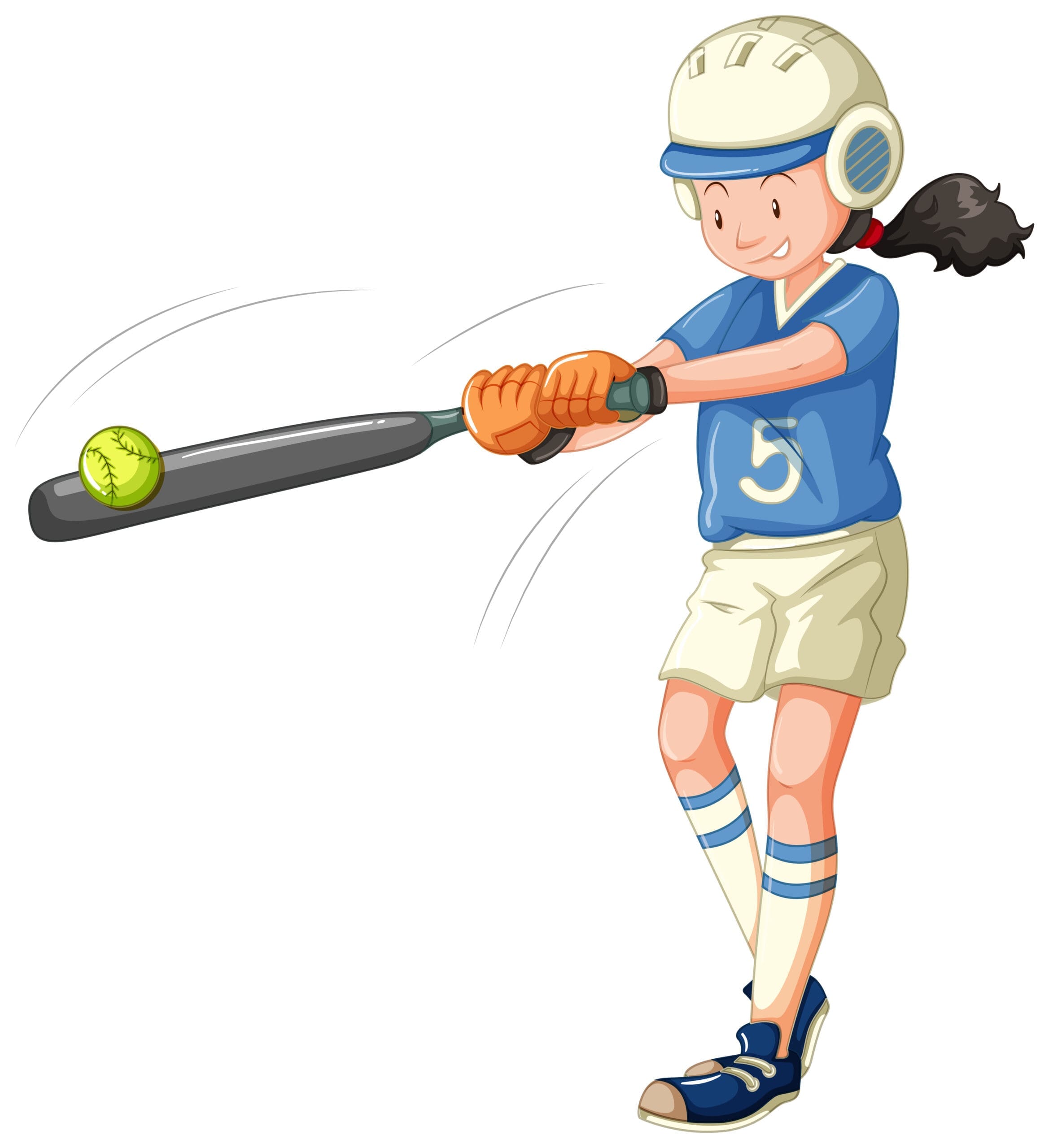 Girl about to hit baseball isolated