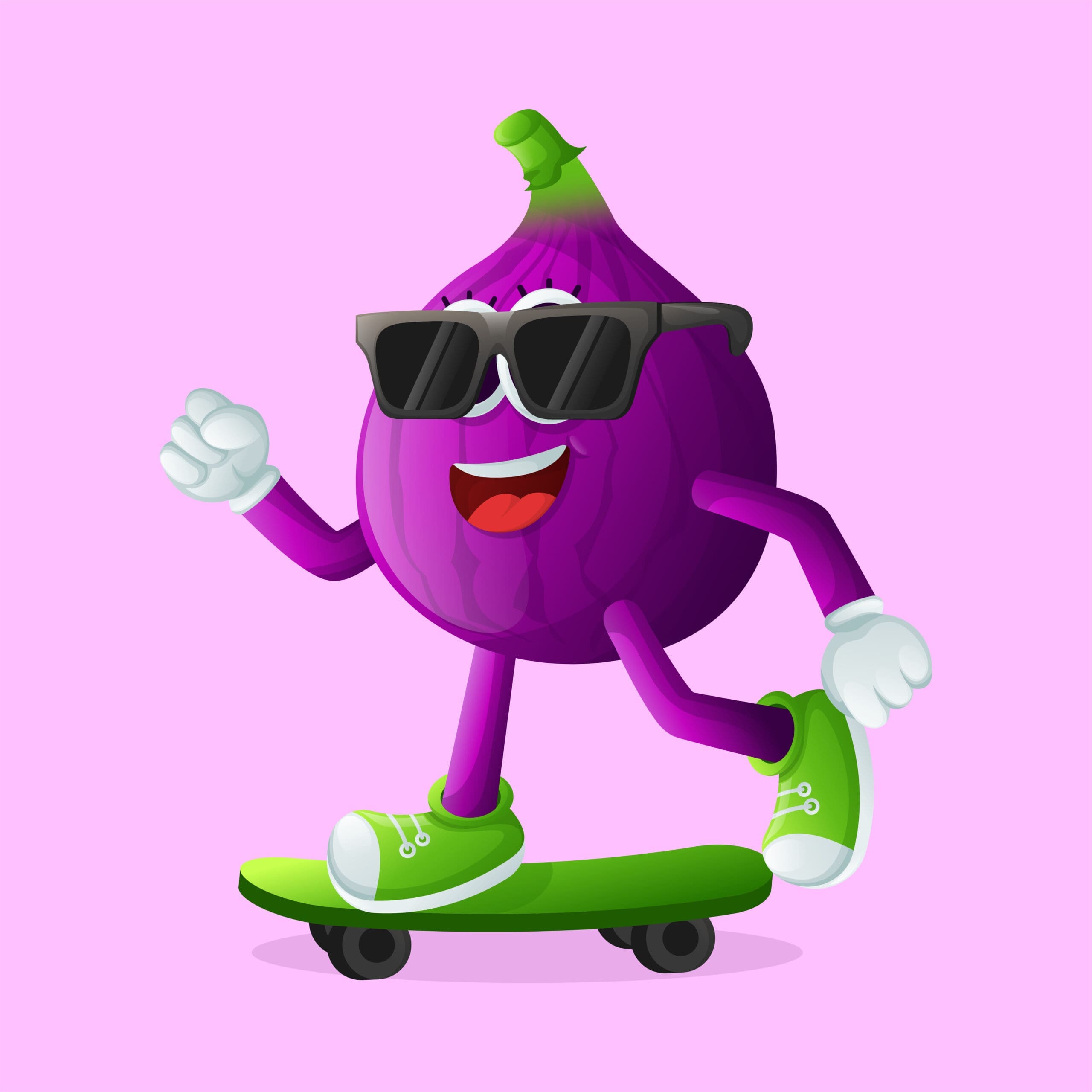 Cute fig character skateboarding