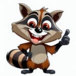 Cartoon graphic of a mischievous raccoon wearing a mask.