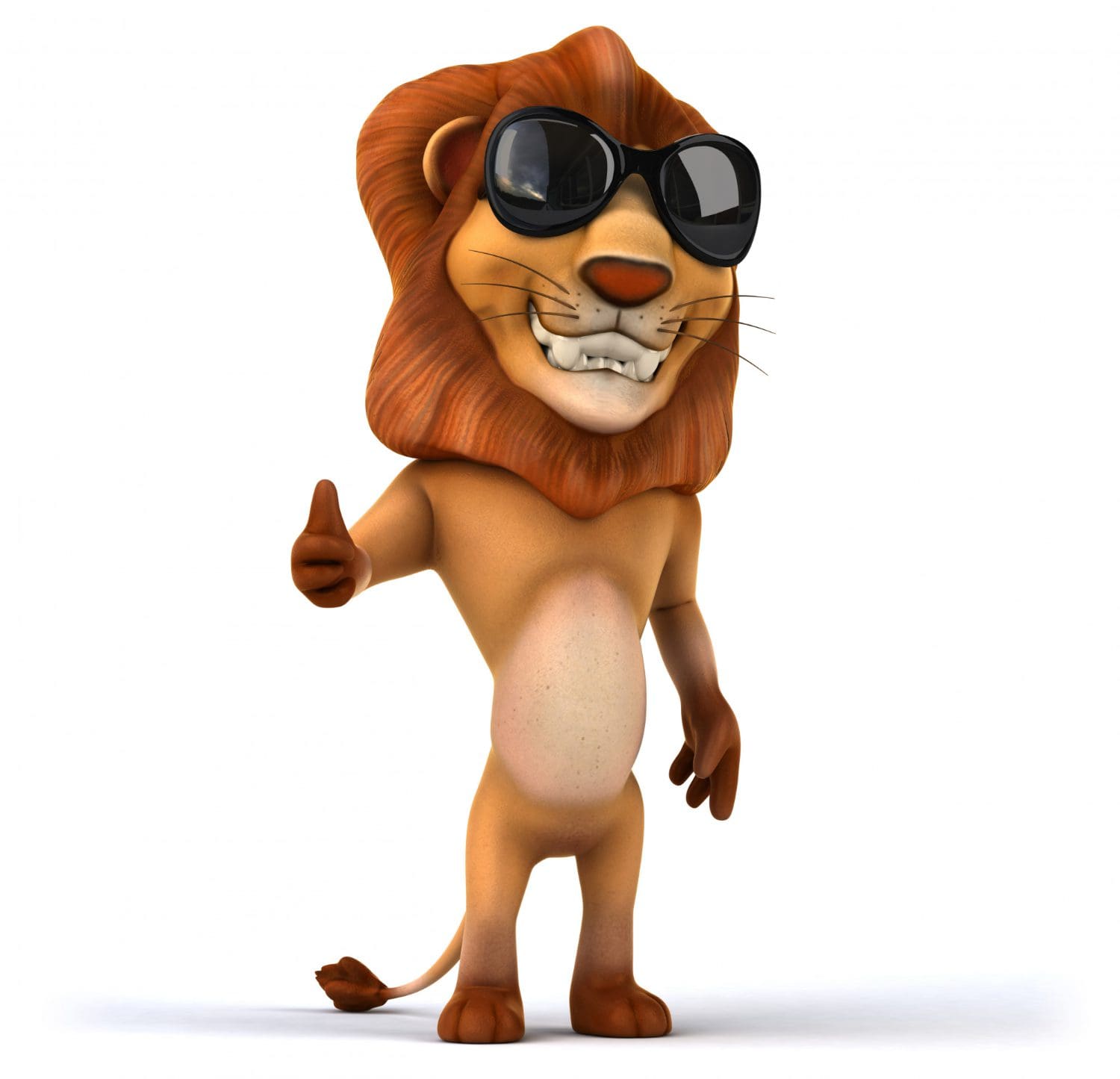 Cartoon graphic of a lion wearing sunglasses.