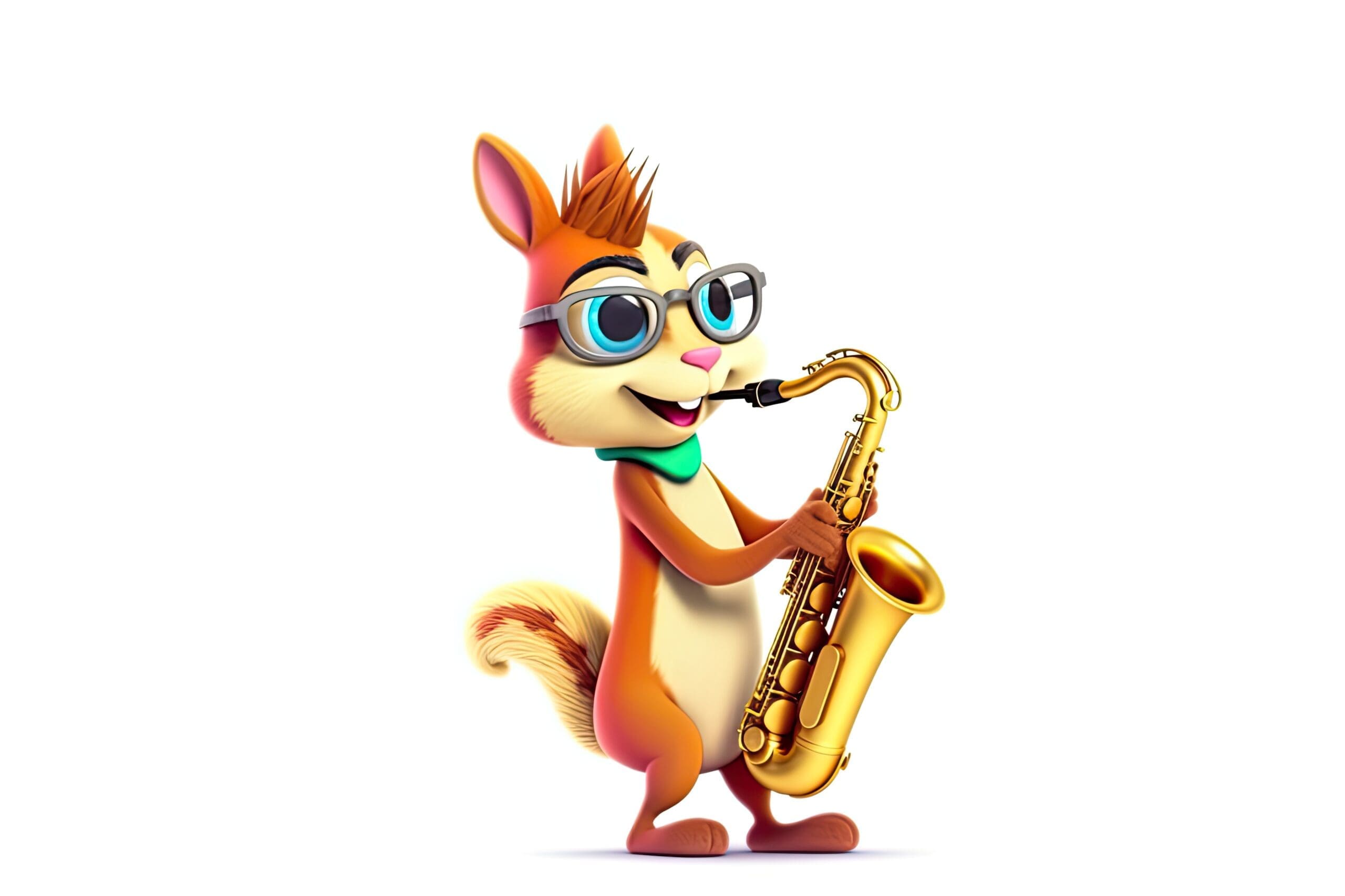 Cartoon graphic of a kangaroo playing a saxophone.